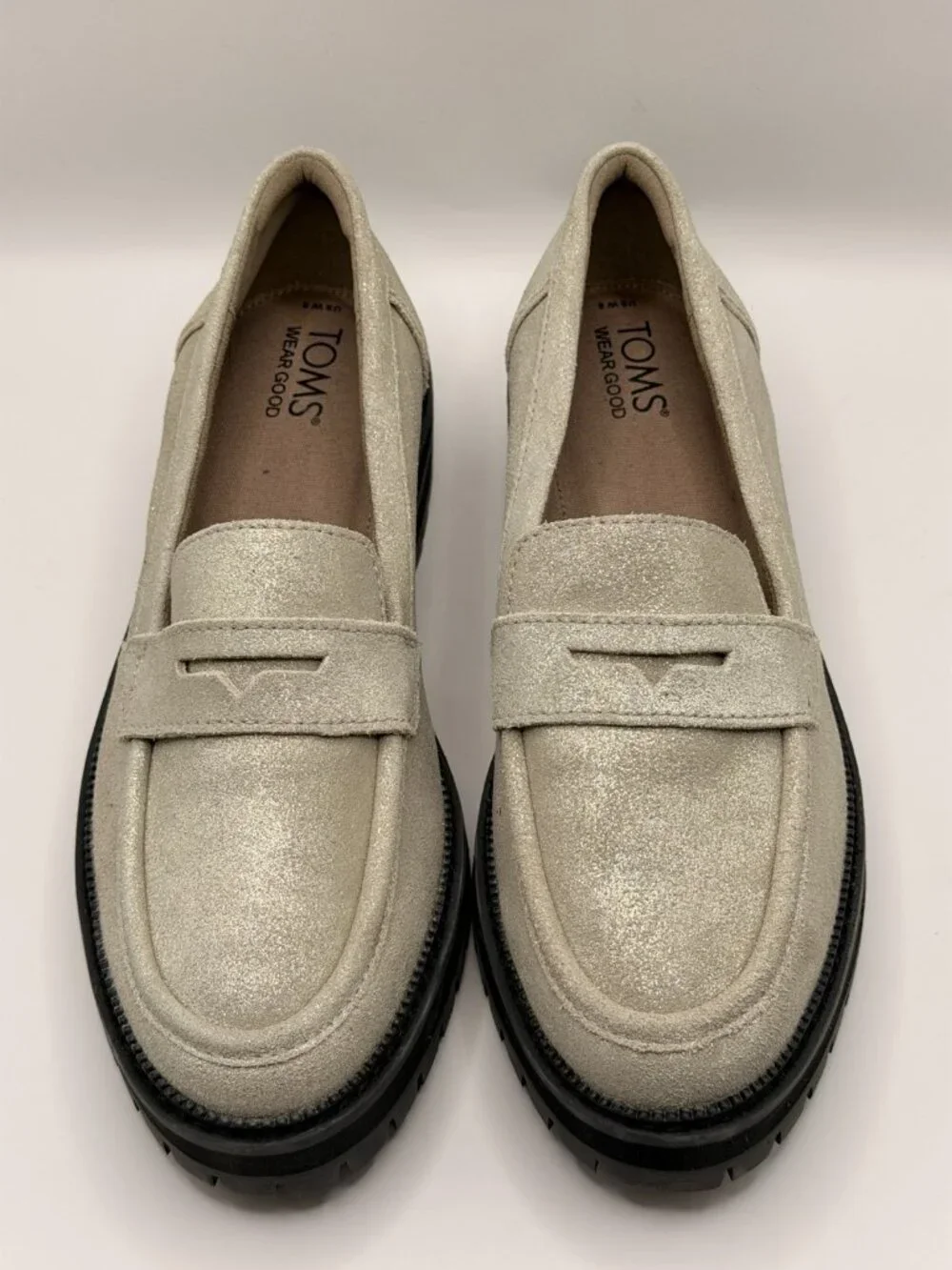 Tom's Womens CaraLeather Shimmer Penny Loafer Sz 8
